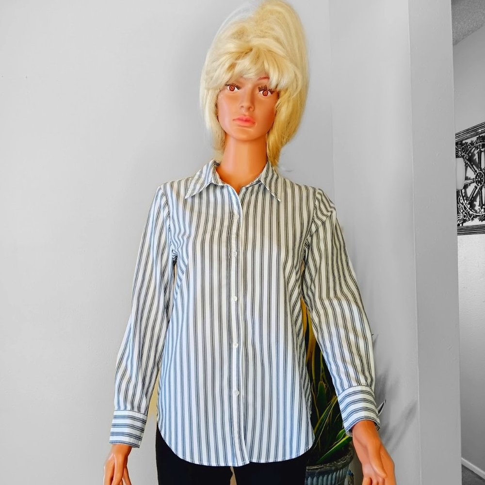 GEORGE Grey and White Striped Fitted Button-Down Shirt - Size S